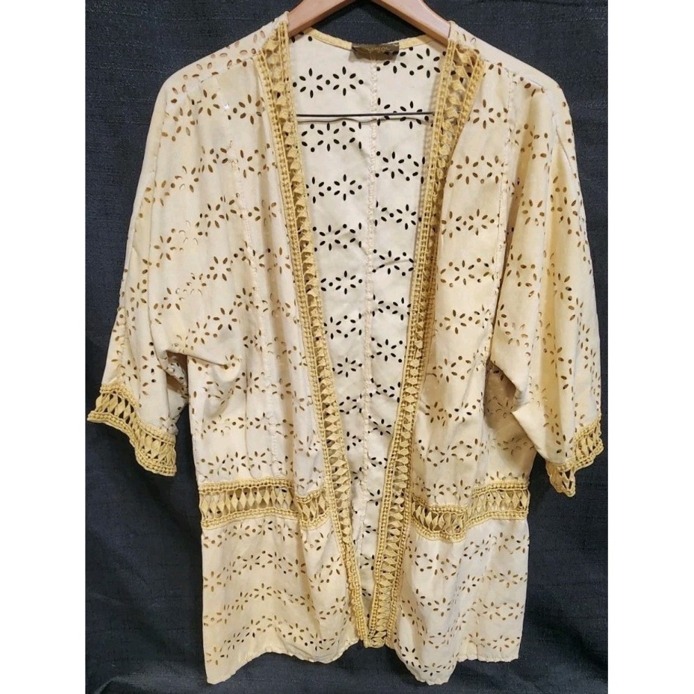 GLOCAL‎ Cardigan Shawl Made in ITALY Cutout Crochet Bohemian Western Rodeo Beach